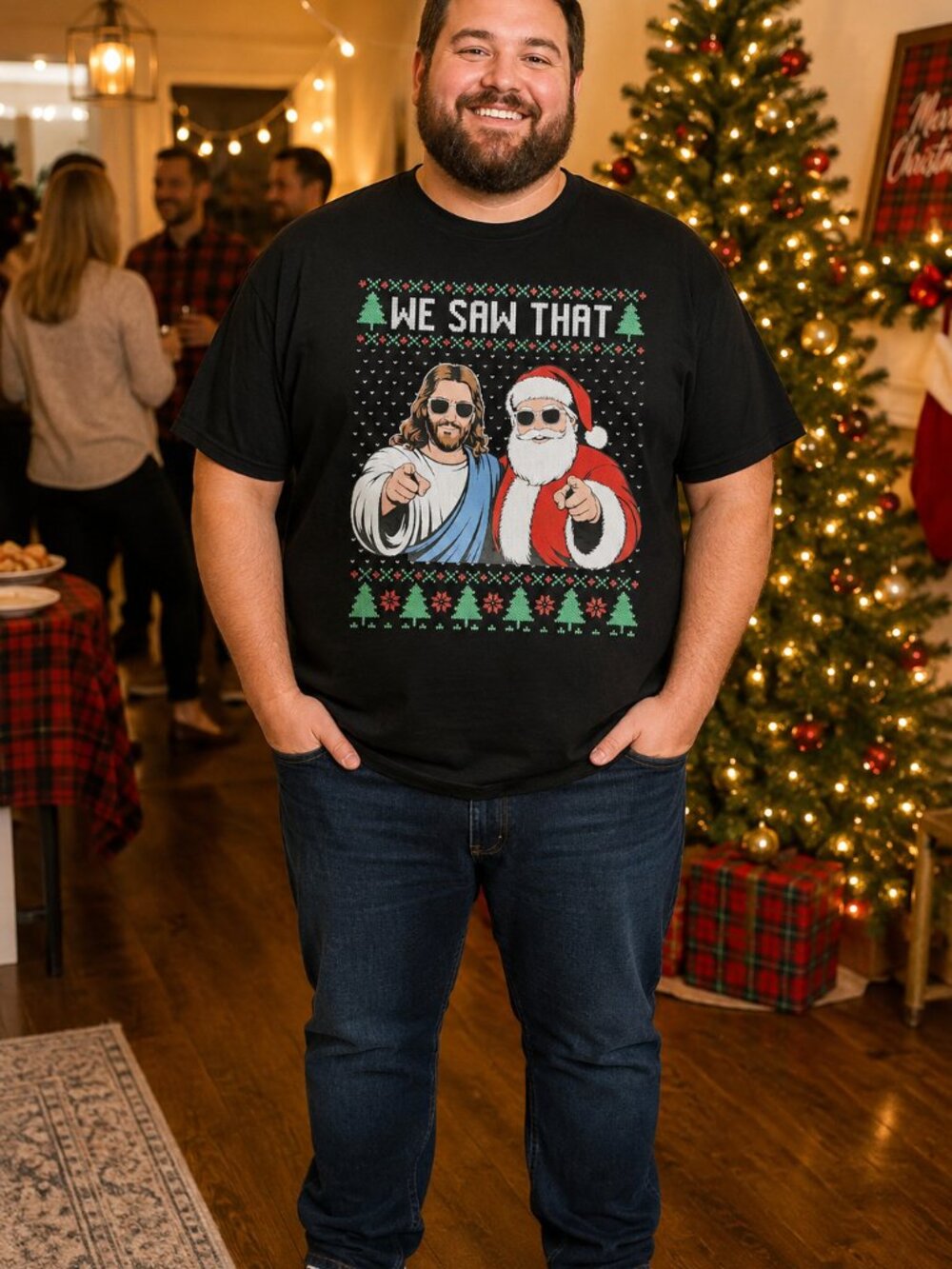 Funny Jesus Santa “We Saw That” Christmas T-Shirt 2XL qt